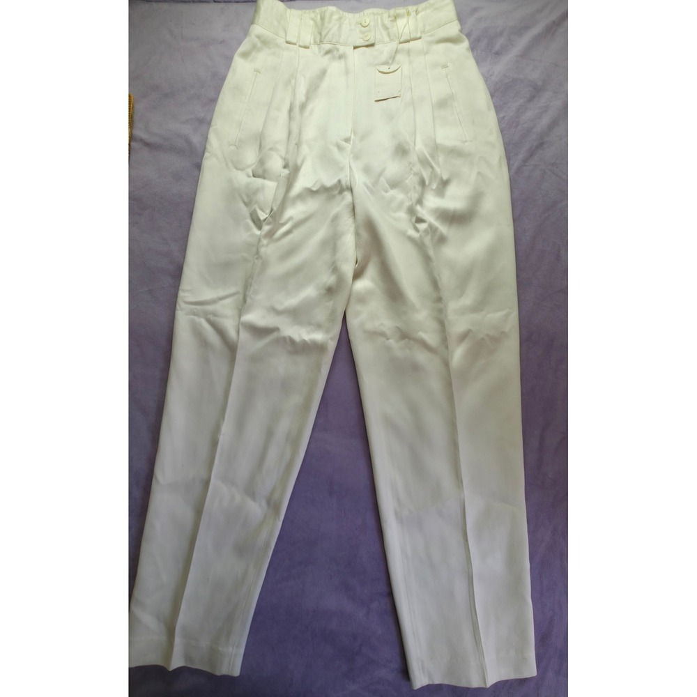 Apart Fashion Pleated Trousers Women 12 Cream White High Rise‎ Rayon
